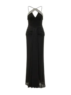 Astros Long Dress with V Neck