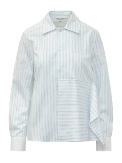 Asym Draped Shirt with Striped Pattern