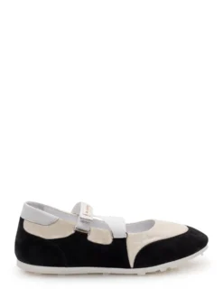 Ballet Flats with Double Strap and Contrast Panels
