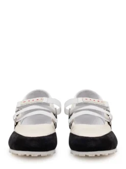 Ballet Flats with Double Strap and Contrast Panels