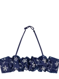 Bandeau Bikini Top with Ruffles and Embroidery