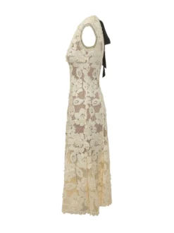 Beige Lace Midi Dress