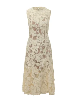 Beige Lace Midi Dress