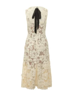 Beige Lace Midi Dress