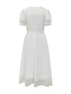 Belted Midi Dress with Embroidery