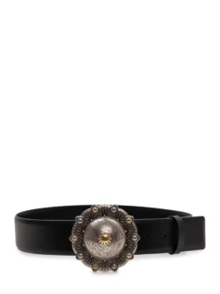 Belt with Engraved Round Buckle