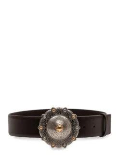 Belt with Engraved Round Buckle