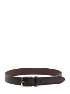 Belt with Metal Buckle and Perforated Details