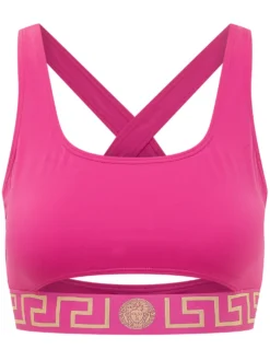 Bikini Top with Crossed Straps and Logo Band