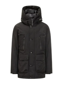 Black Technical Parka with Hood Woolrich