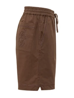 Brown Elasticated Shorts with Openwork Details