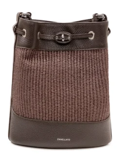 Bucket Bag Monda in Wicker with Woven Panel