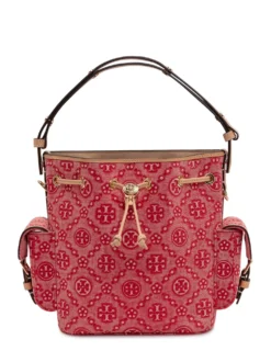 Bucket Bag with Monogram Pattern and Side Pockets
