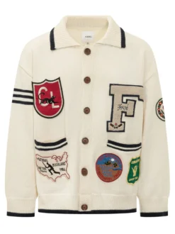 Buttoned Cardigan with Embroidered Patches