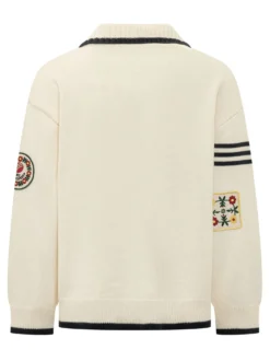 Buttoned Cardigan with Embroidered Patches