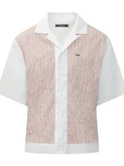 Camicia a Maniche Corte con Righe e Tasche