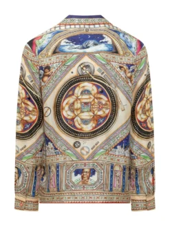 Camicia a Maniche Lunghe con Collo Cuban Stampa Artistica