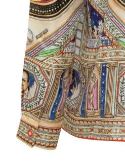 Camicia a Maniche Lunghe con Collo Cuban Stampa Artistica
