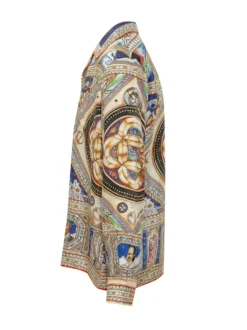 Camicia a Maniche Lunghe con Collo Cuban Stampa Artistica