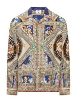 Camicia a Maniche Lunghe con Collo Cuban Stampa Artistica