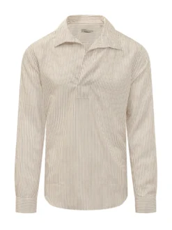 Camicia a Righe con Collo Aperto e Maniche Lunghe
