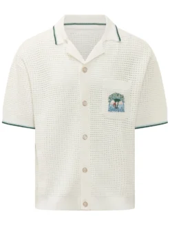Camicia Crochet con Colletto Aperto