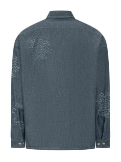 Camicia Denim con Ricami e Tasca Applicata