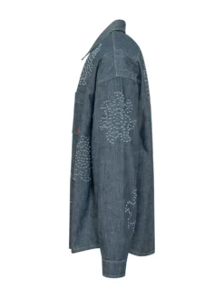 Camicia Denim con Ricami e Tasca Applicata