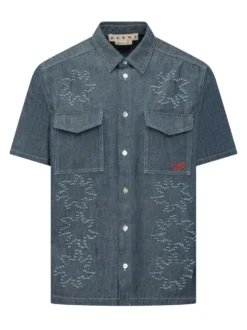 Camicia Denim con Tasche Applicate e Ricami