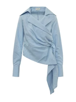 Candy Shirt with Wide Collar and Asymmetric Draping