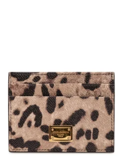 Card Holder with Logo Plaque and Animal Print