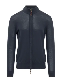 Cardigan con Zip Integrale e Collo Alto