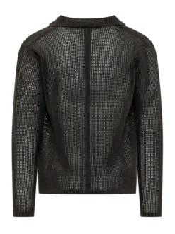 Cardigan Traforato a Rete con Tasche