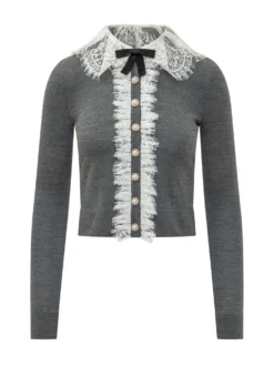 Cardigan with Lace Collar