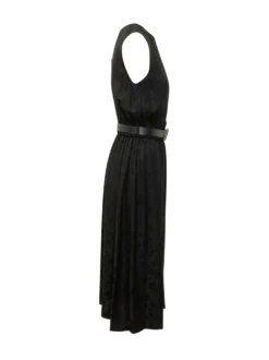 Caserta Sleeveless Dress with Belt and Jacquard Pattern