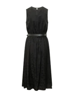 Caserta Sleeveless Dress with Belt and Jacquard Pattern