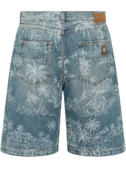 Chateau Denim Shorts with Landscape Print