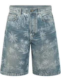 Chateau Denim Shorts with Landscape Print