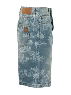 Chateau Denim Shorts with Landscape Print