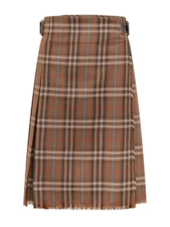 Checked Midi Skirt with Frayed Hem