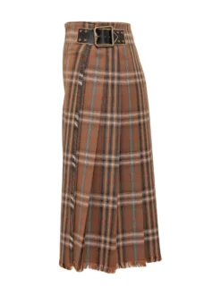 Checked Midi Skirt with Frayed Hem