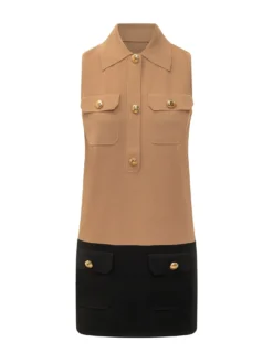 Color Block Knit Mini Dress with Jewel Buttons