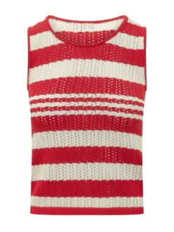 Cotton Tank Top with Striped Openwork Knit