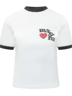 Cotton T-Shirt with Logo and Heart Print