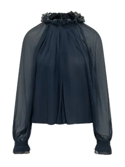Creponne Shirt with Ruffled Neck