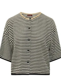 Crewneck Cardigan with Stripes