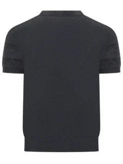 Crew Neck Short Sleeve Sweater with Mesh Inserts