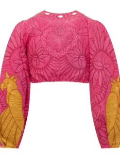 Cropped Blouse with Long Sleeves and Front Tie