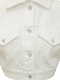 Cropped Denim Jacket with Pockets and Buttons