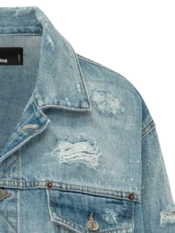 Cropped Denim Jacket with Pockets and Buttons
